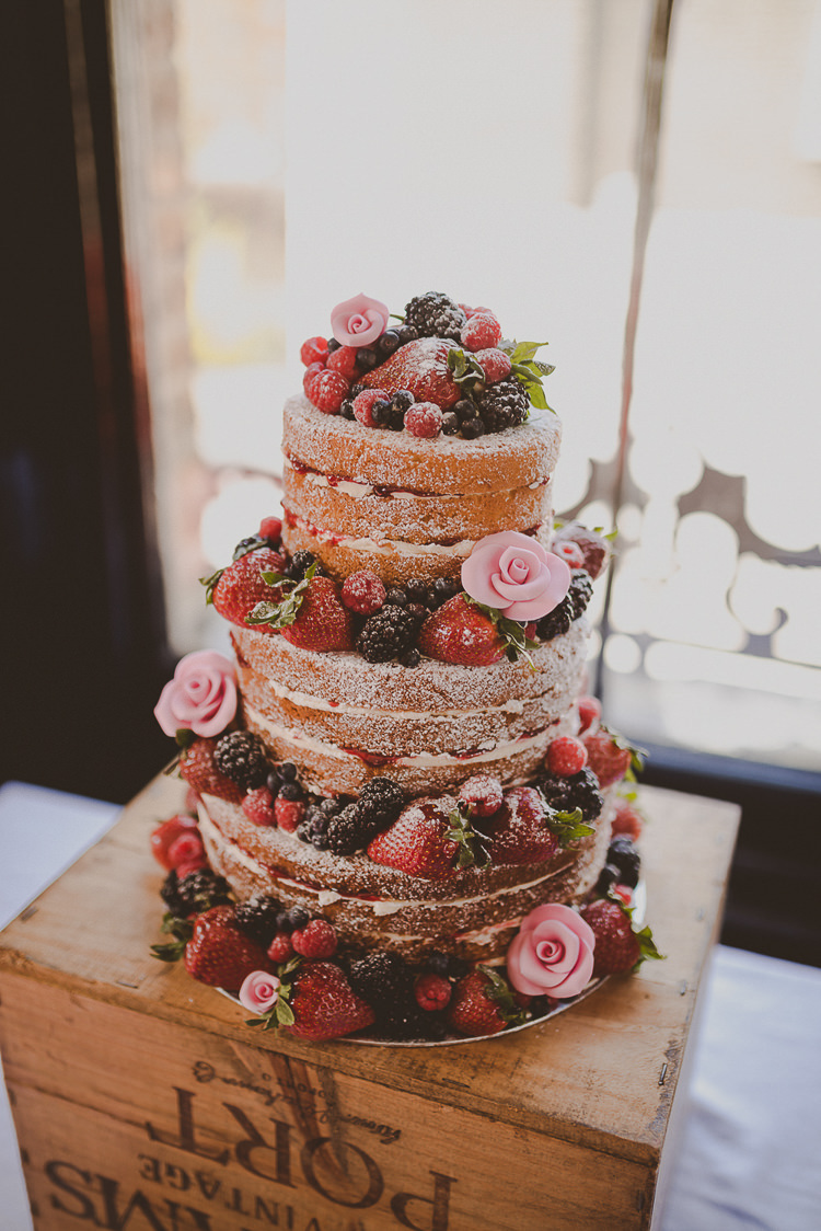 Naked Cake Sponge Layer Berries Icing Crate Street Party London Spring Flower Wedding http://www.modernvintageweddings.com/