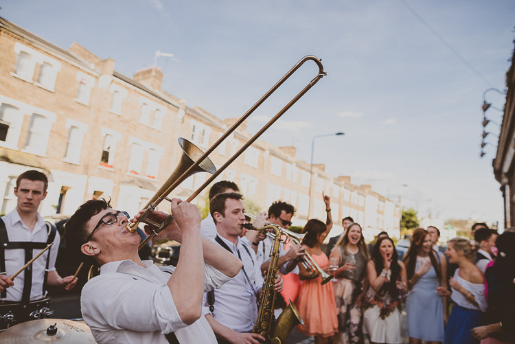 New York Brass Band Street Party London Spring Flower Wedding http://www.modernvintageweddings.com/
