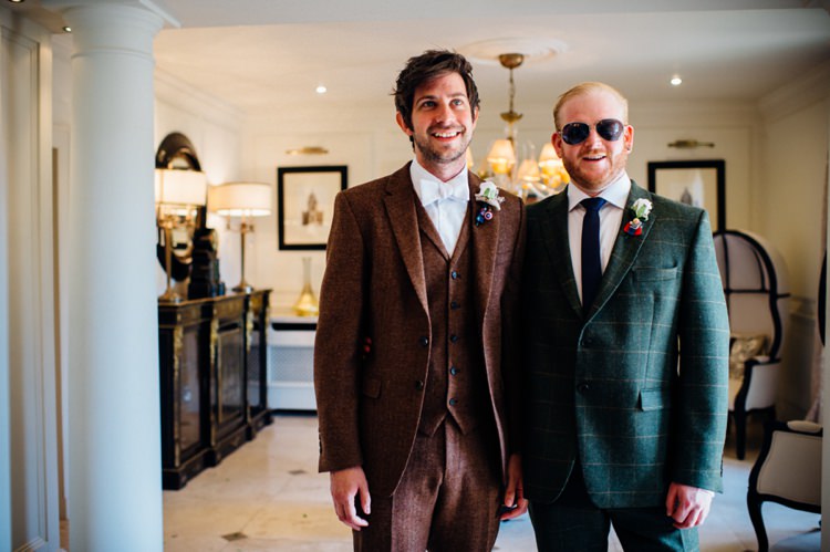 Tweed Groom Suit Brown Bow Tie Garden Music Festival Double Decker Bus Marquee Wedding http://www.mariannechua.com/