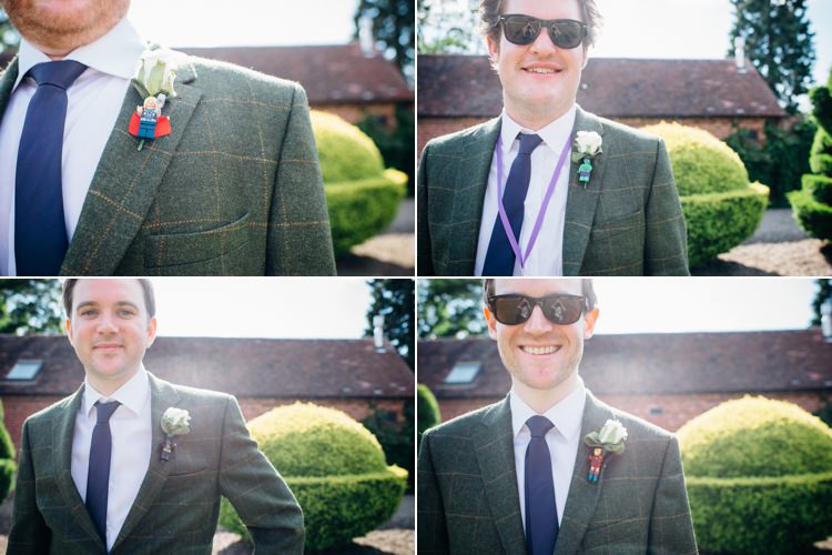 Lego Buttonholes Groomsmen Garden Music Festival Double Decker Bus Marquee Wedding http://www.mariannechua.com/