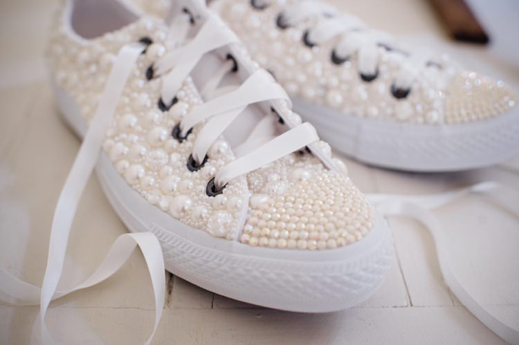 Pearl Encrusted Converse Bride Bridal Garden Music Festival Double Decker Bus Marquee Wedding http://www.mariannechua.com/