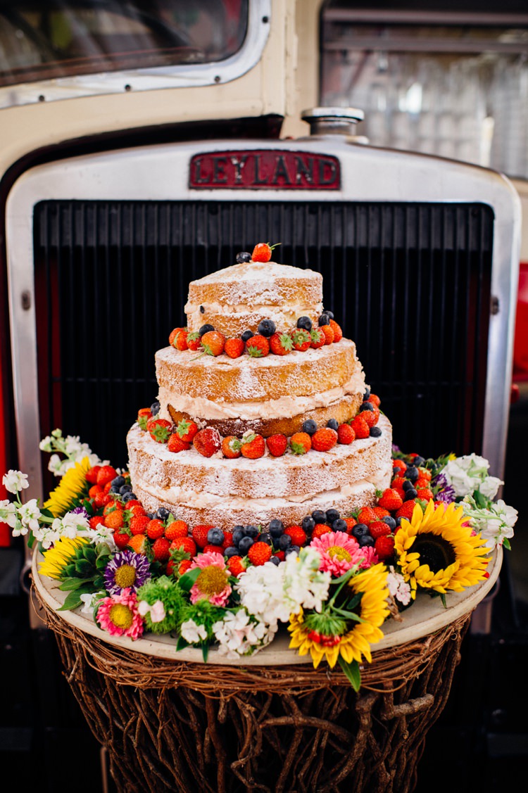 Naked Cake Layers Sponge Fruit Berries Flowers Garden Music Festival Double Decker Bus Marquee Wedding http://www.mariannechua.com/