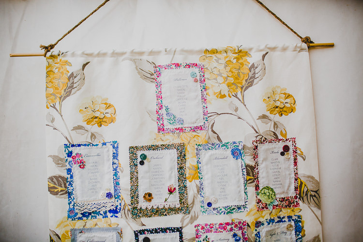 Stitched Sewn Fabric Table Plan Chart Floral Rustic Dusky Pink Gold Picnic Marquee Wedding http://jonnymp.com/