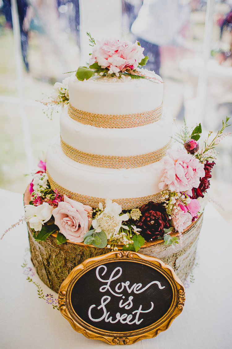 Marks Spencer Cake Flowers Hessian Love is Sweet Sign Rustic Dusky Pink Gold Picnic Marquee Wedding http://jonnymp.com/