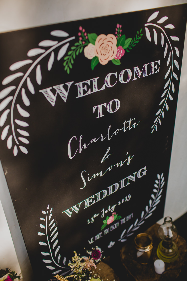Black Board Sign Welcome Floral Rustic Dusky Pink Gold Picnic Marquee Wedding http://jonnymp.com/