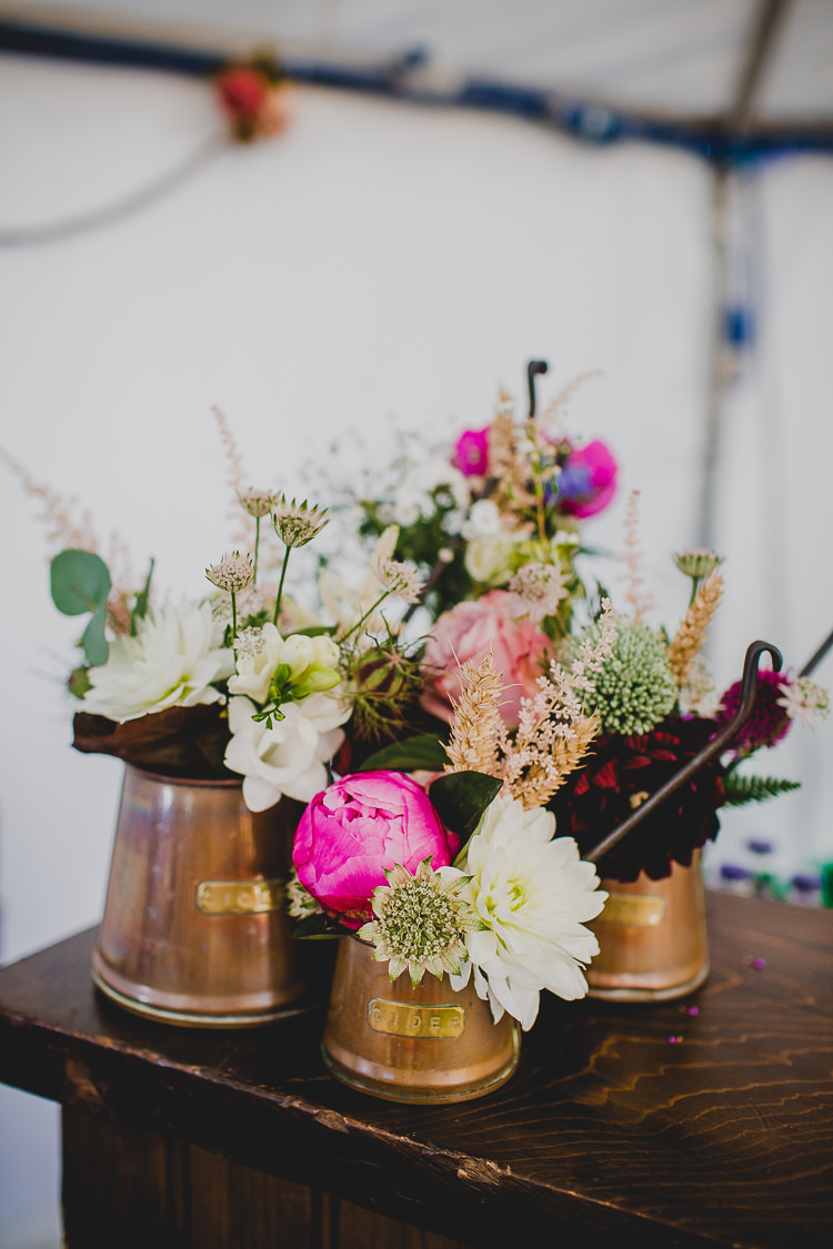 Copper Pan Flowers Rustic Dusky Pink Gold Picnic Marquee Wedding http://jonnymp.com/