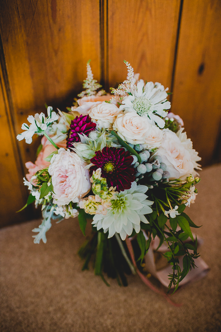 Dahlia Rose Bouquet Ribbons Bride Bridal Flowers Rustic Dusky Pink Gold Picnic Marquee Wedding http://jonnymp.com/