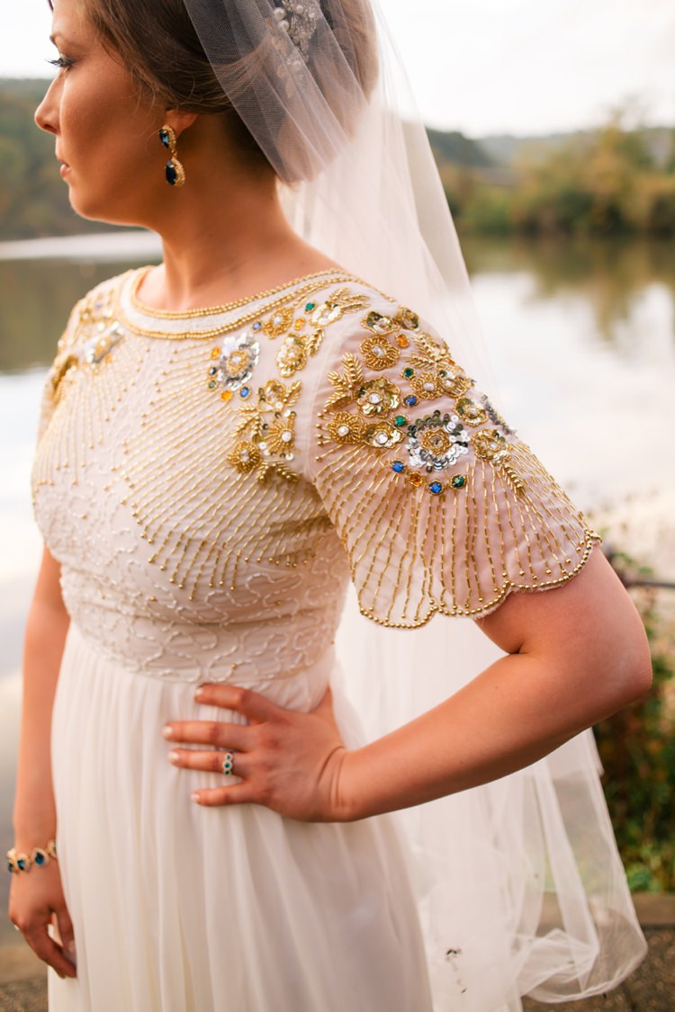 Gold Sequin Dress Sleeves Gown Bride Bridal Whimsical Peter Pan Inspired Wedding http://cararufenacht.com/