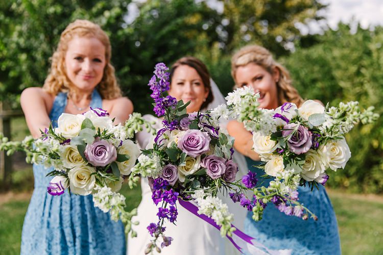 Purple Bouquets Flowers Bride Bridesmaids Vintage Village Hall Geek DIY Wedding http://www.theimagegarden.co.uk/