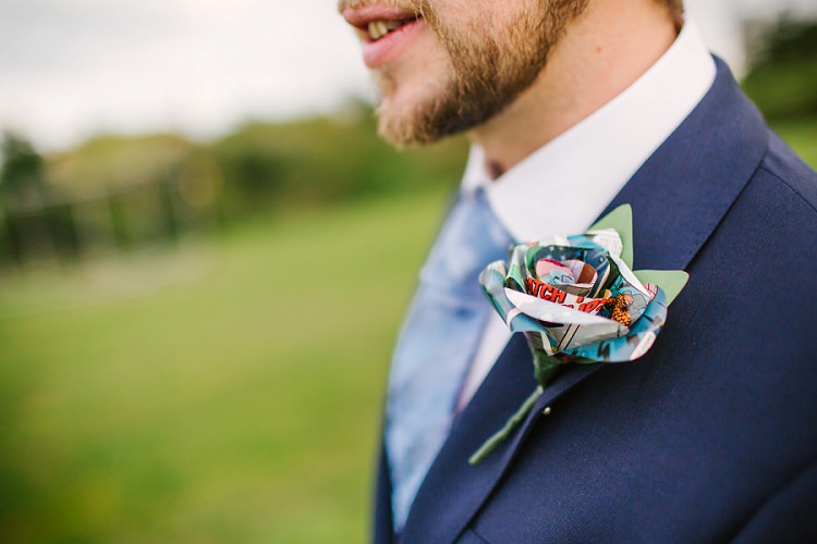 Comic Book Paper Buttonhole Vintage Village Hall Geek DIY Wedding http://www.theimagegarden.co.uk/
