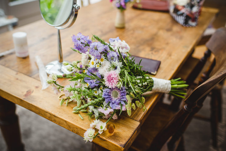 Wild Seasonal Flowers Bouquet Local Purple Pink Bride Bridal Rustic Country Marquee Foliage Gingham Wedding http://www.sophieduckworthphotography.com/