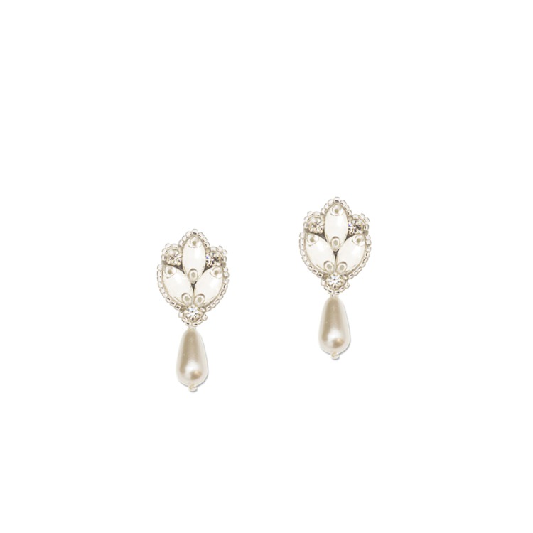 Cora silver and pearl wedding earrings Britten