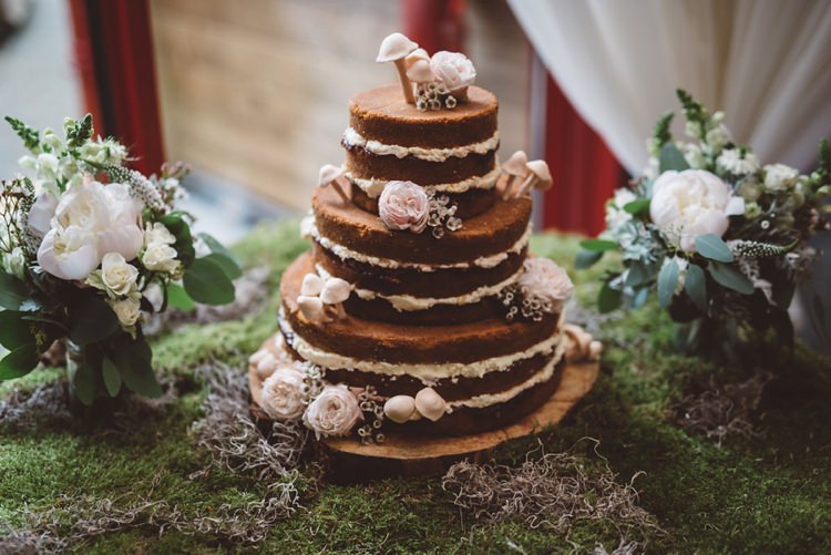 Cake Mushroom Moss Naked Layer Whimsical Boho Woodland Wedding http://katmervynphotography.com/