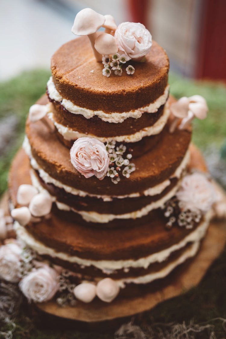 Naked Cake Layer Sponge Flowers Mushrooms Whimsical Boho Woodland Wedding http://katmervynphotography.com/