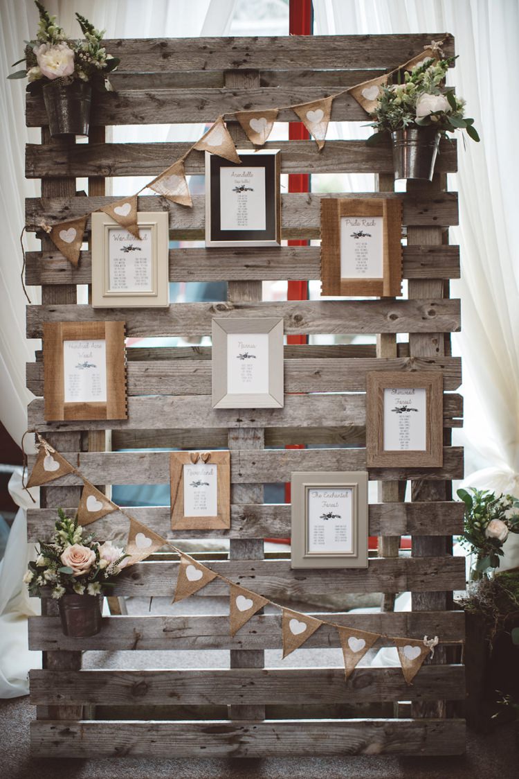Pallet Table Seating Plan Chart Frames Whimsical Boho Woodland Wedding http://katmervynphotography.com/