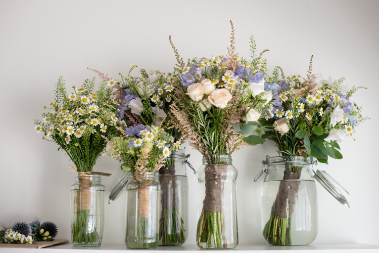 Pink Blue Bouquets Bridesmaids Flowers Beautiful Country Barn Relaxed Family Wedding http://hollybobbins.com/