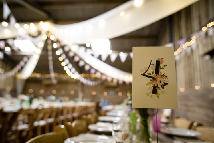 Floral Table Name Number Beautiful Country Barn Relaxed Family Wedding http://hollybobbins.com/