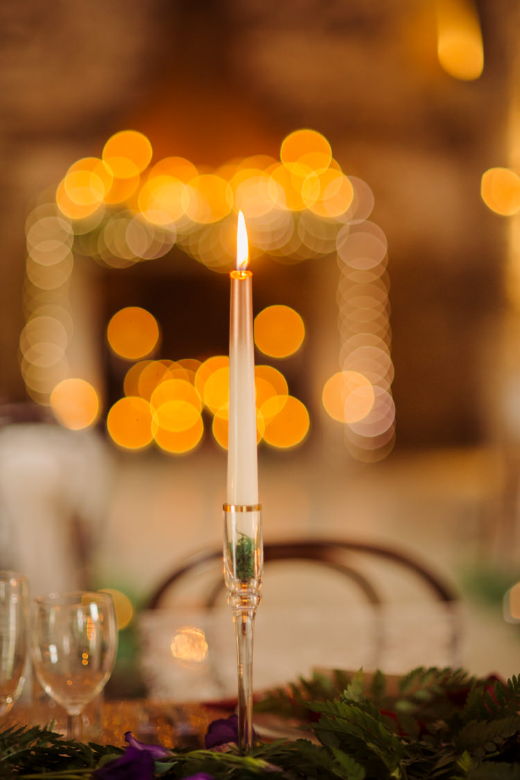 Ombre Gold Copper Candle Cosy Candlelit Woodland Barn Wedding Ideas http://www.chrisrandlephotography.co.uk/