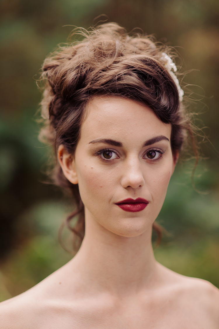 Berry Lips Bride Bridal Make Up Cosy Candlelit Woodland Barn Wedding Ideas http://www.chrisrandlephotography.co.uk/