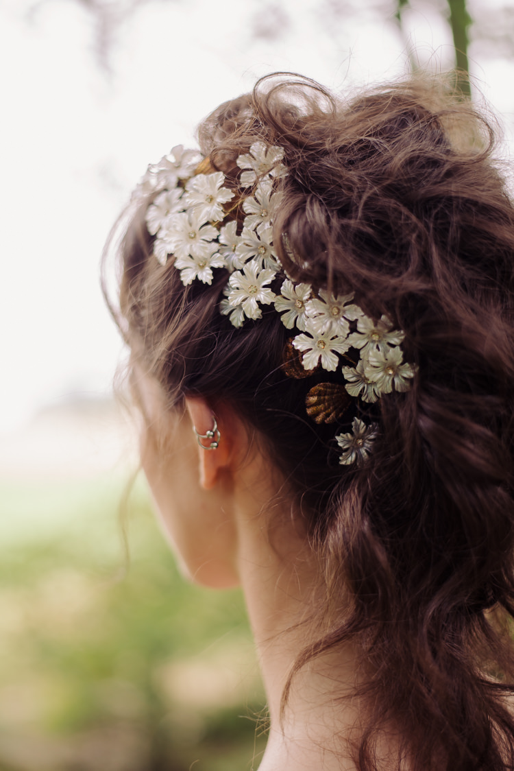Hair Bride Bridal Style Up Do Flower Accessory Cosy Candlelit Woodland Barn Wedding Ideas http://www.chrisrandlephotography.co.uk/