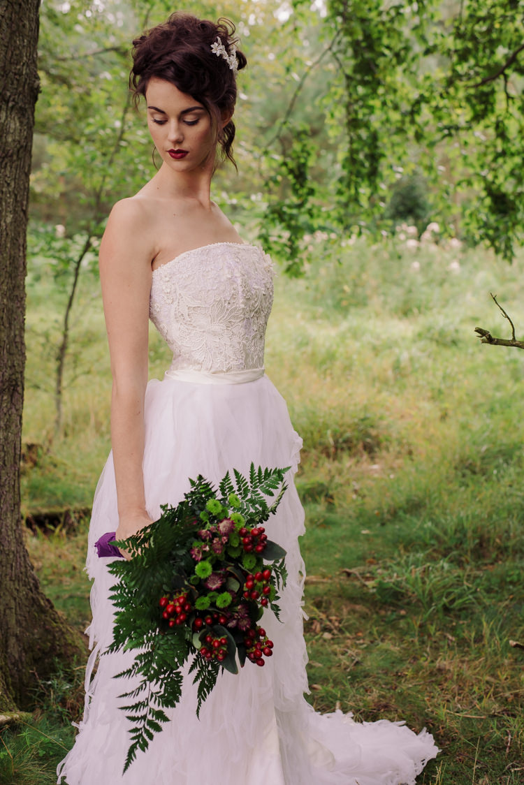 Kathryn Russell Dress Gown Bride Bridal Cosy Candlelit Woodland Barn Wedding Ideas http://www.chrisrandlephotography.co.uk/