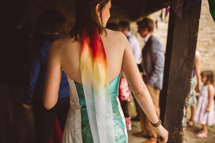 Colourful Watercolour Dress Bride Bridal Eclectic Fun Festival Farm Fete Wedding http://www.pottersinstinctphotography.co.uk/