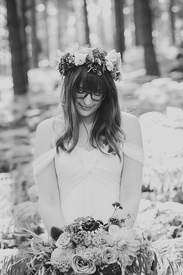 Waves Wavy Hair Bride Fringe Bangs Glasses Flower Crown Our Whimsical Woodland Wedding Ceremony UK http://alexa-loy.com/