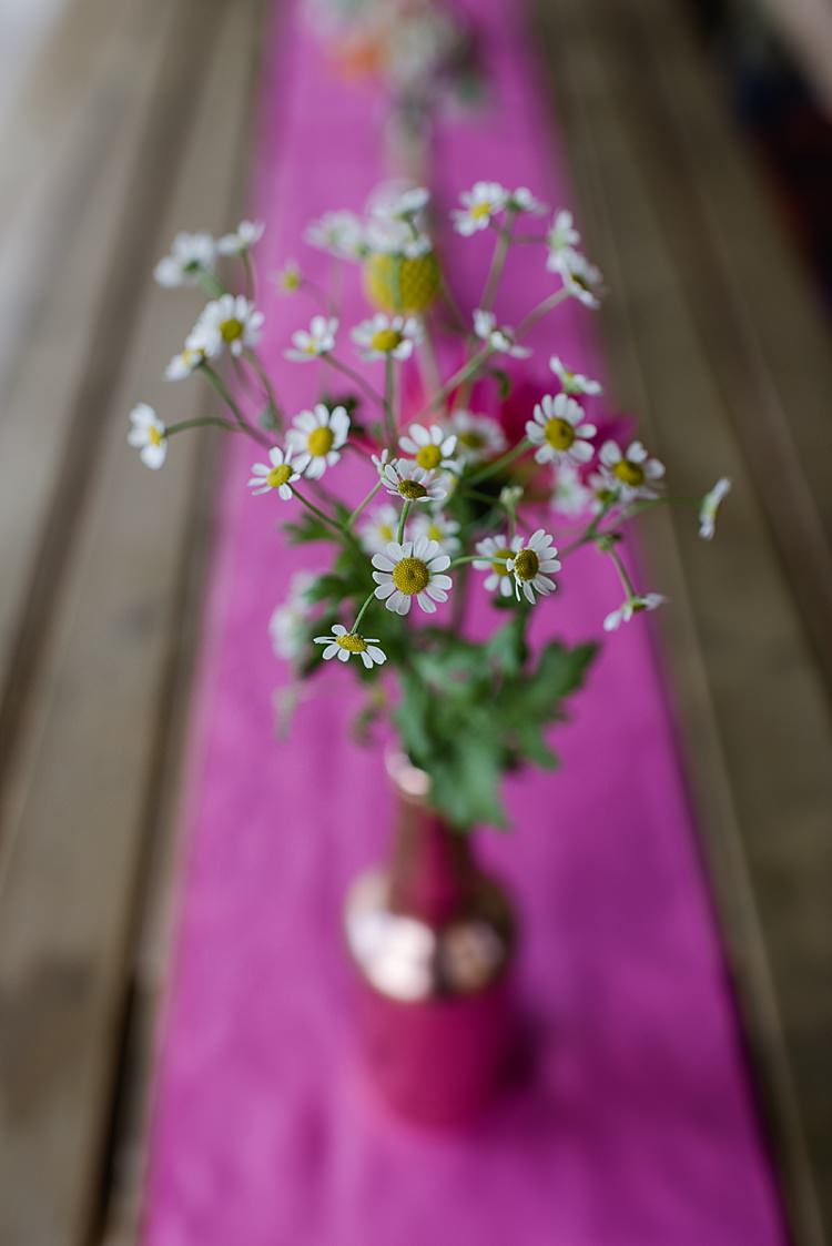 Daisies Flowers Bottles Metallic Centrepiece Colourful Rainbow Gold Camp Wedding Party http://alexa-loy.com/