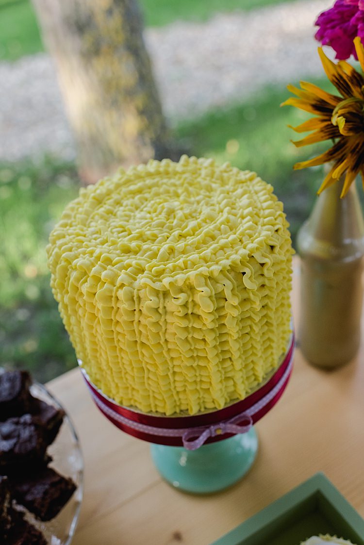 Retro Yellow Cake Butter Cream Texture Colourful Rainbow Gold Camp Wedding Party http://alexa-loy.com/