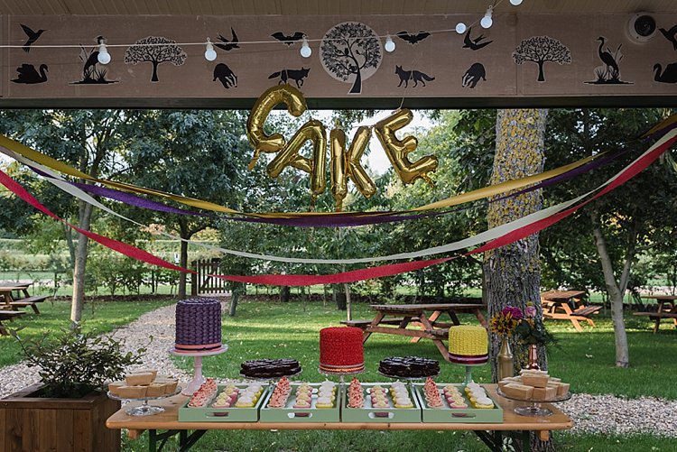 Cake Dessert Table Balloons Streamers Colourful Rainbow Gold Camp Wedding Party http://alexa-loy.com/