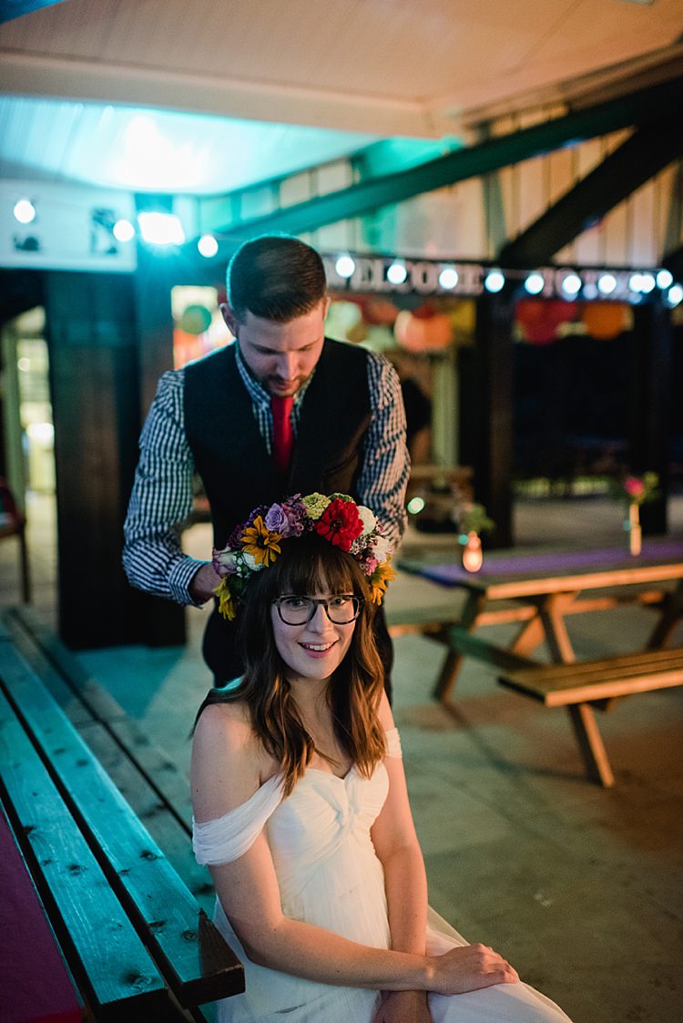 Bride Groom Flower Crown Getting Ready Colourful Rainbow Gold Camp Wedding Party http://alexa-loy.com/
