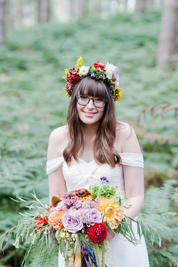 Glasses Flower Crown Bride Bridal Wavy Hair Fringe Bangs Our Whimsical Woodland Wedding Ceremony UK http://alexa-loy.com/ 