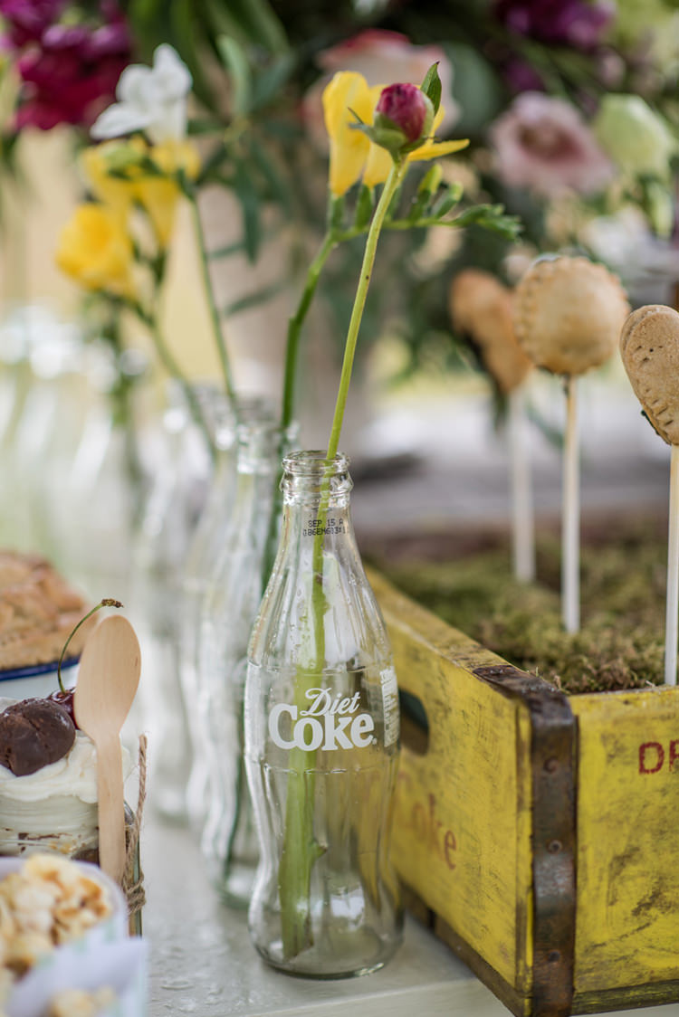 Coke Bottle Flowers Whimsical Soft Floral Meadow Wedding Ideas http://www.jbcreatives.co.uk/