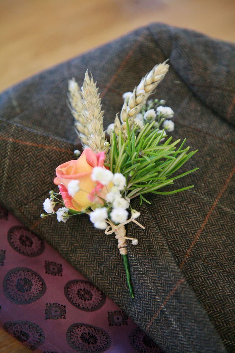 Wheat Rosemary Coral Rose Buttonhole Groom Casual Summer Outdoor Beach Wedding http://www.lifephotographic.com/