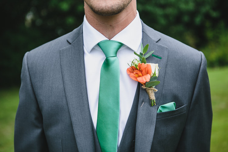 Tie Groom Buttonhole Suit DIY Orange Mint Conservatory Wedding http://www.tierneyphotography.co.uk/