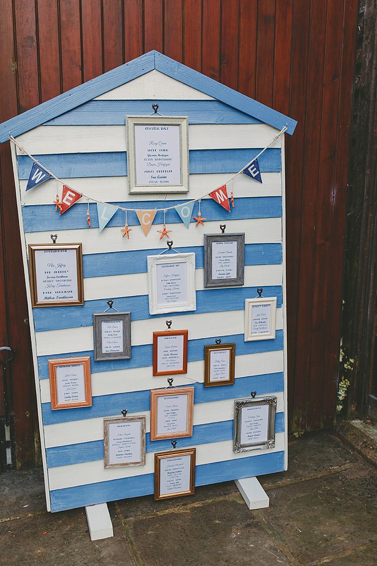Beach Hut Table Seating Plan Chart DIY Seaside Inspired Farm Wedding http://benjaminstuart.co.uk/