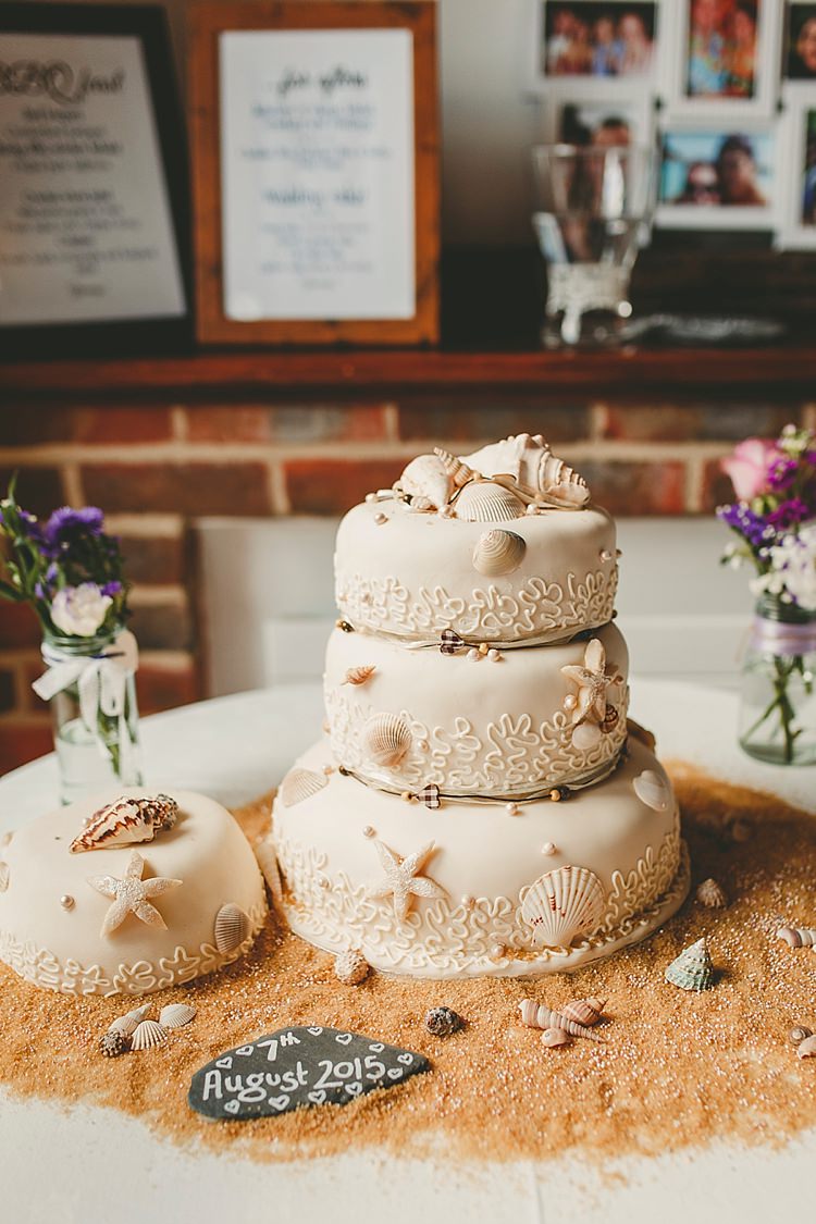 Shells Sand Cake DIY Seaside Inspired Farm Wedding http://benjaminstuart.co.uk/