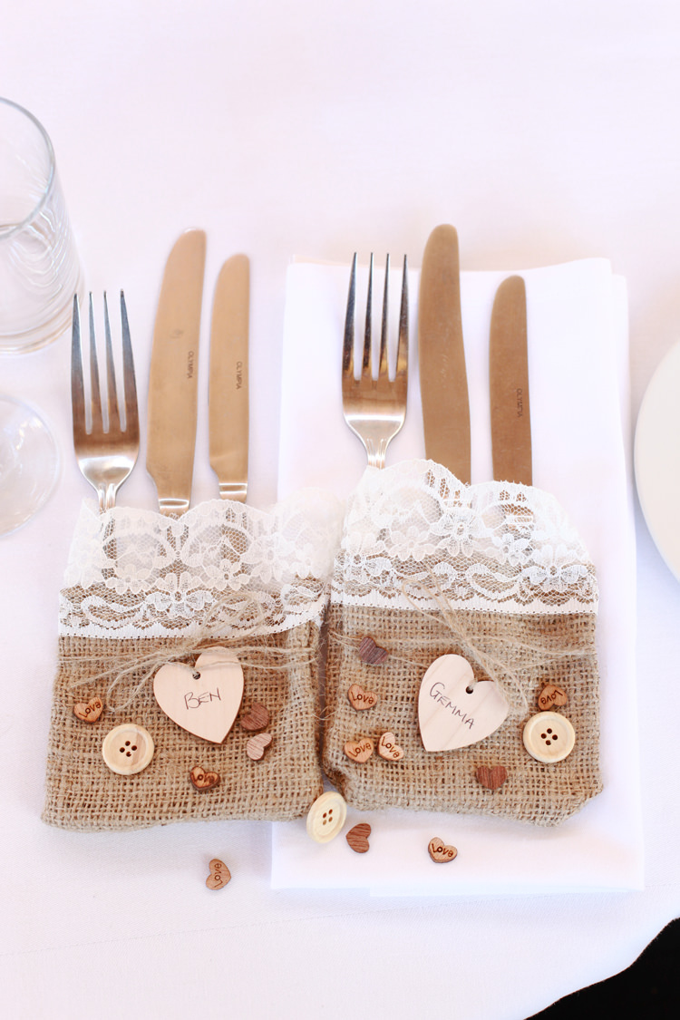 Hessian Lace Cutlery Buttons Decor Rustic Casual Summer Outdoor Beach Wedding http://www.lifephotographic.com/