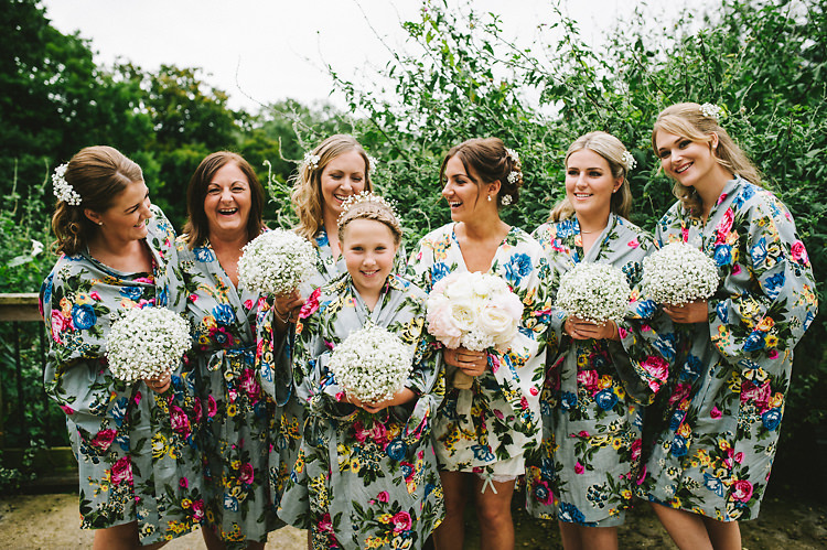 Bridesmaid Bride Dressing Gowns Floral Local Fun Home Made Marquee Wedding http://www.alextentersphotography.co.uk/