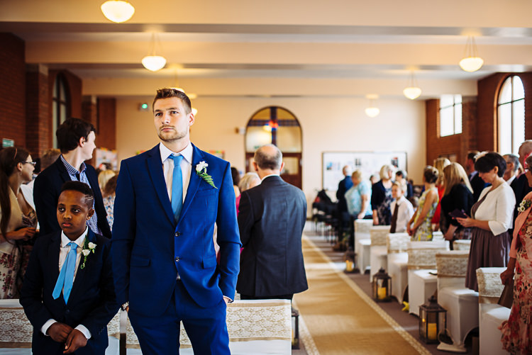 Blue Suit Tie Groom Quirky Homespun Festoons Ferns Wedding http://www.stevebridgwoodphotography.co.uk/