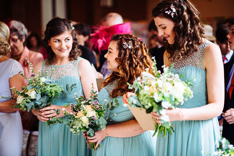 Sage Green Bridesmaid Dresses Flowers Bouquets Quirky Homespun Festoons Ferns Wedding http://www.stevebridgwoodphotography.co.uk/