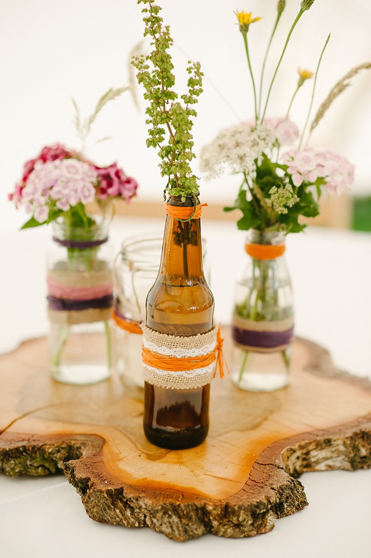 Bottle Jar Log Flowers Centrepiece Crawfest Family Festival Wedding http://lilysawyer.com/