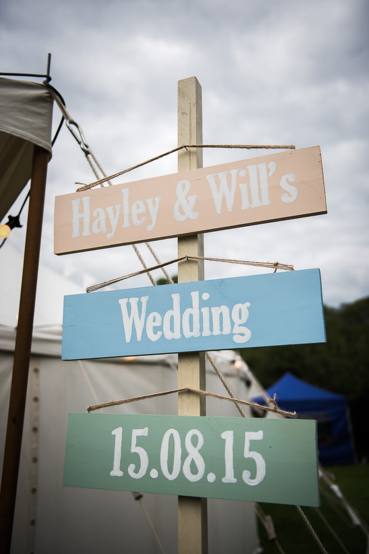 Pastel Wooden Signpost Outdoor Lakeside DIY Wedding http://julietmckeephotography.co.uk/