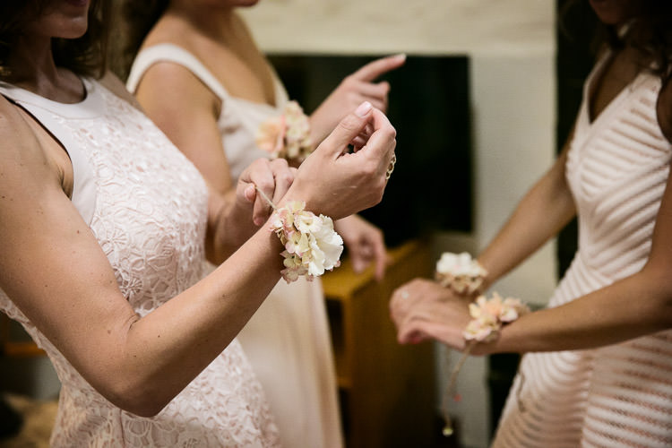 Bridesmaid Wrist Corsage Natural Eco Barn Gold Pink Wedding http://www.jackladenburg.com/