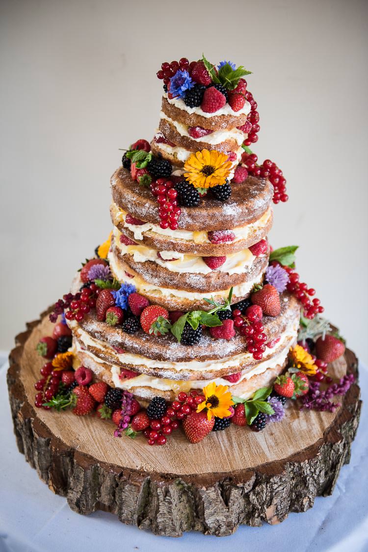 Naked Cake Sponge Layer Berries Log Pretty White Summer Informal Wedding http://www.jessicagracephotography.com/
