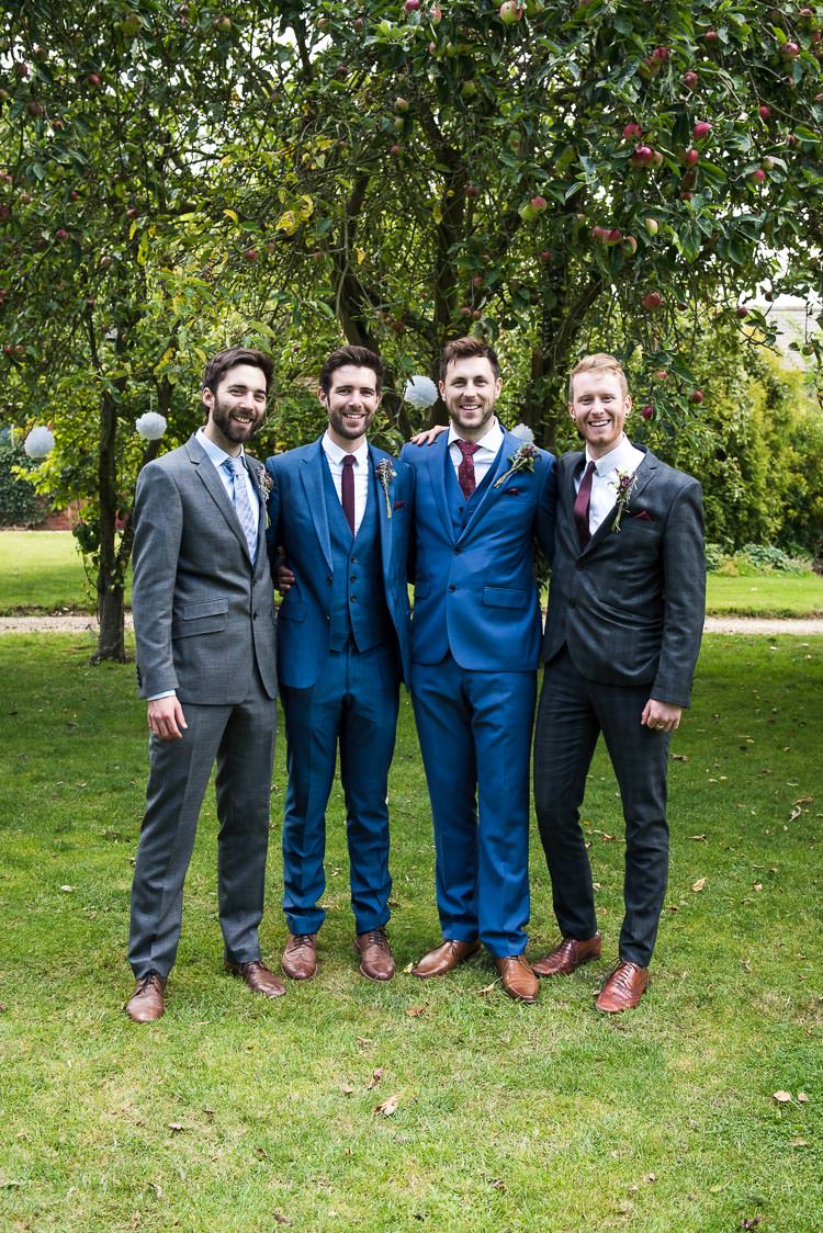 Blue Suit Claret Tie Groom Reiss Pretty White Summer Informal Wedding http://www.jessicagracephotography.com/