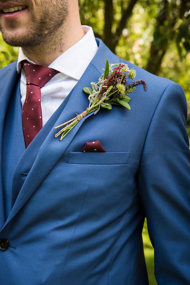 Claret Burgundy Buttonhole Groom Pretty White Summer Informal Wedding http://www.jessicagracephotography.com/