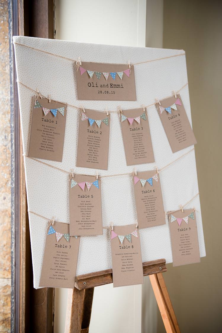 Bunting Table Plan Seating Chart Pretty White Summer Informal Wedding http://www.jessicagracephotography.com/