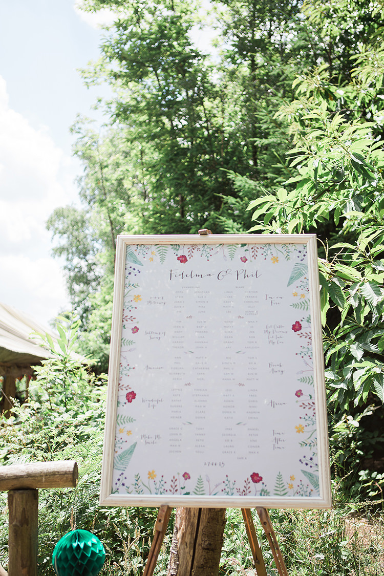 Floral Seating Table Plan Chart Indie Hand Made Outdoor Woodland Wedding http://www.ilariapetrucci.co.uk/