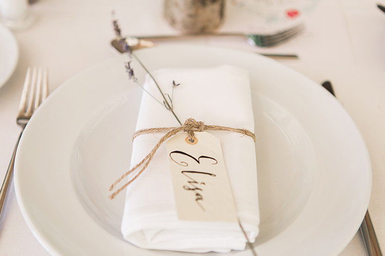 Calligraphy Twine Lavender Place Name Setting Luggage Tag Indie Hand Made Outdoor Woodland Wedding http://www.ilariapetrucci.co.uk/